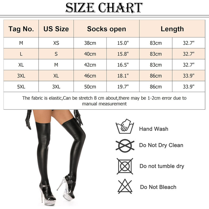 Чулки шкіряні довгі без шва, висока талія, чорні, 42-44