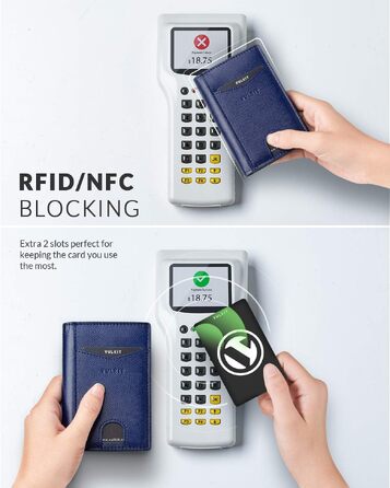 Чоловічий шкіряний картхолдер VULKIT з RFID/NFC захистом, тонка гаманець-портмоне на 10 карток, темно-синій