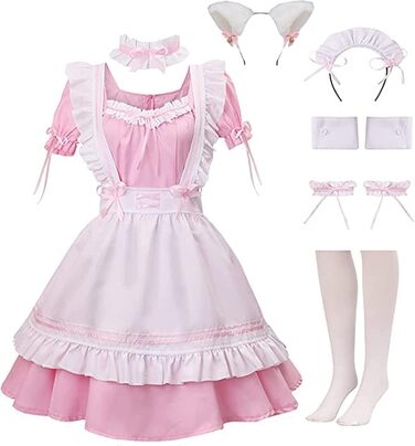 Костюм горничної MaxToonrain: Французьке плаття в стилі аніме Лоліта, костюм для жінок та дівчат, розмір XL, колір B-rosa