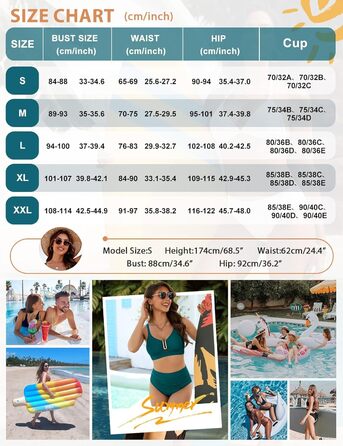 БІКІНІ Daen Set Push Up Висока Талія Бандо, Знімне Шовкове Роздільне Пляжне Одягнення для Жінок (Турквіс, XL)