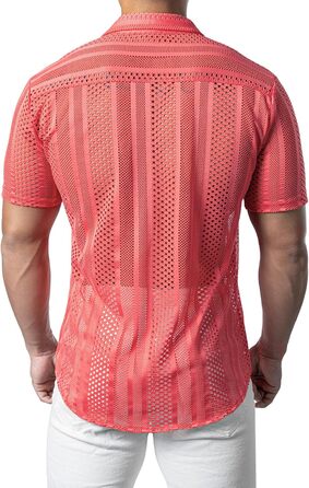 Чоловіча сорочка JOGA з мереживом, короткий рукав, для відпочинку, колір кораловий (XXL)
