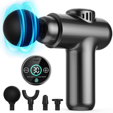Міні-масажер перкусійний Mini Massage Gun для глибокого масажу тканин, 30 рівнів швидкості, LCD-дисплей, портативний пістолет від м'язового болю та скутості