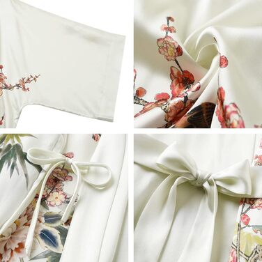 Шовковий халат-кімоно Ledamon для жінок, 100% шовк, довгий, квітковий дизайн, нічний халат (універсальний розмір, слонова кістка)