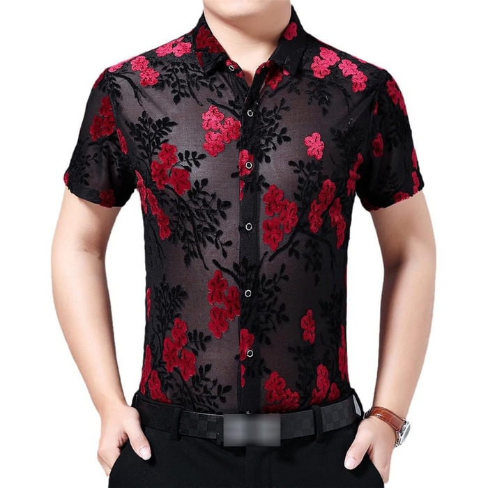 Чоловіча футболка з принтом квітів, червона, вузька посадка, EU M (72-77 кг)