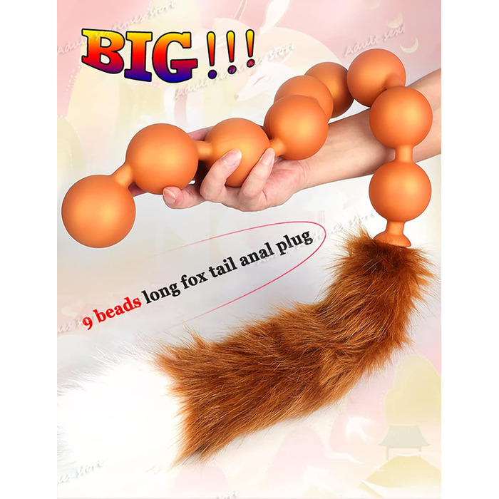 Анальні кульки з силікону JFRong з хутровим хвостиком, пара для анального сексу, вагінальні іграшки для пар, SM-іграшки, золотий колір (Φ 4.5cm)