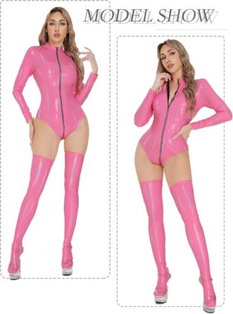 Танцювальний комбінезон з еластичної шкіри Wetlook: блискучий боді, catsuit, латексний трикотаж для вечірок та клубів, XS-XL (Білий, Рожевий, M)