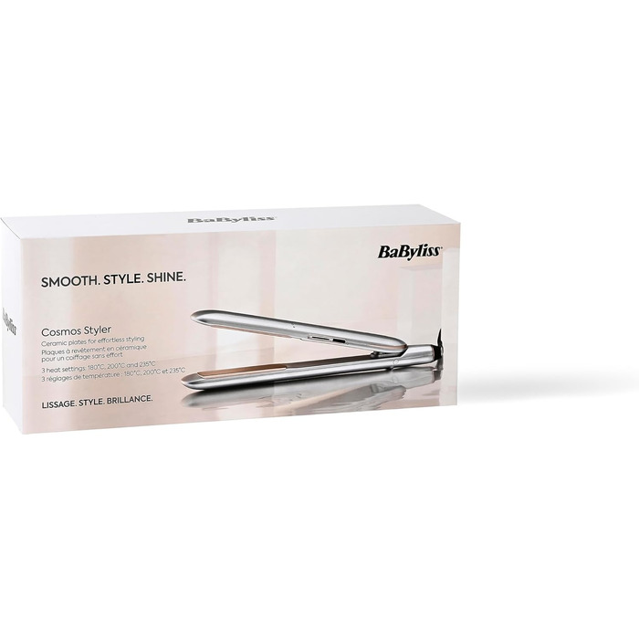 Випрямляч для волосся BaByliss Cosmos ST260E з керамічним покриттям, 3 режими температури (180–235°C), сріблястий/темно-сірий