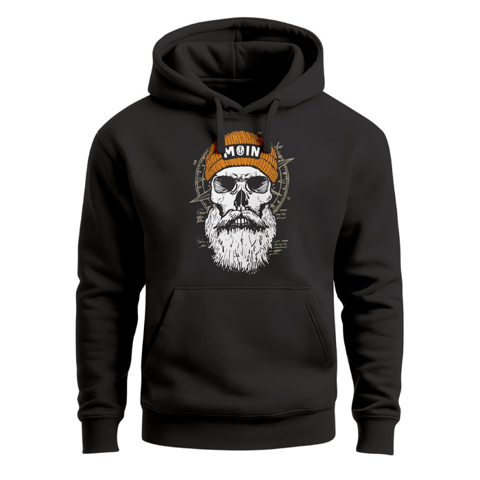 Чоловічий худі Neverless Moin Skull з принтом черепа, компаса та вітрози, чорний, розмір L