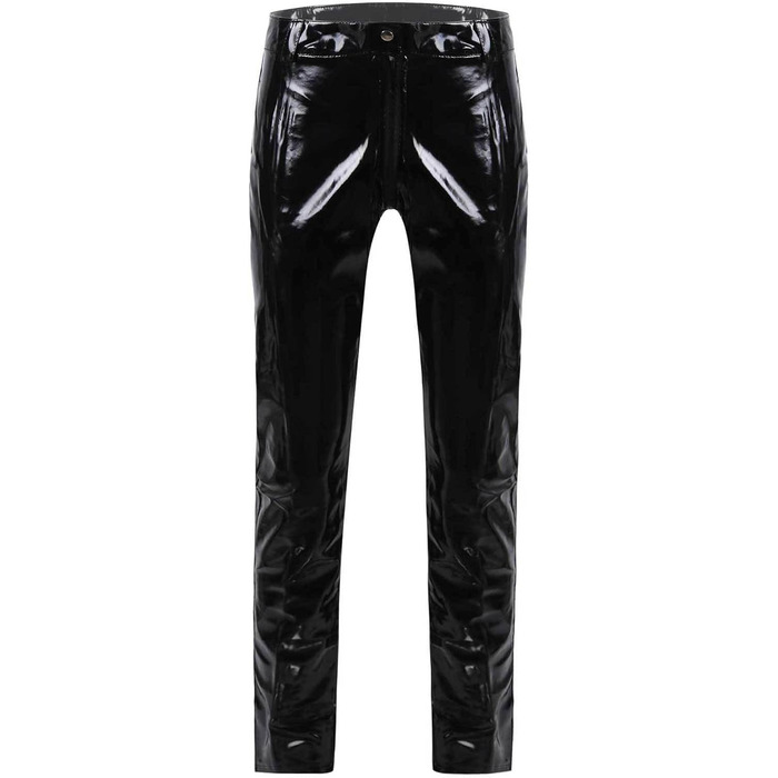 Чоловічі шкіряні лосини Wetlook з еластичною тканиною, обтягуючого крою, чорного кольору. Лосини з еластичною тканиною, обтягуючого крою, з кишенею, чорного кольору.