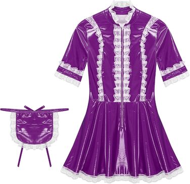 Костюм горничної MSemis: сексуальний набір нижньої білизни з ефектом мокрого блиску, готичний стиль, французький дизайн, костюм для косплею (4XL, фіолетовий)