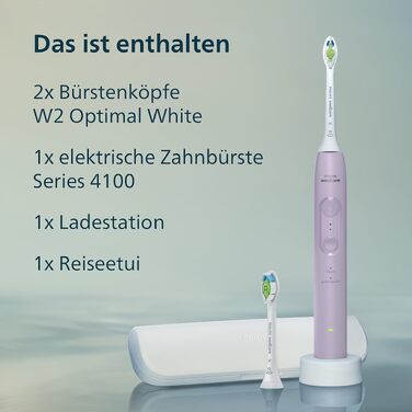 Електрична сонічна зубна щітка Philips Sonicare Series 4100 з датчиком тиску, 4 режимами чищення та дорожнім футляром, HX4044/52, Фіолетова