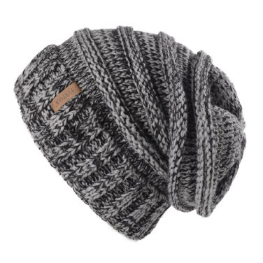 Жіноча в'язана шапка-біні FURTALK Slouch Beanie у стилі street style, тепла зимова шапка грубої в'язки, м'яка, чорно-сіра (один розмір)