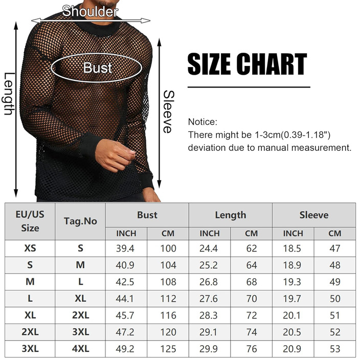 Чоловіча сітка AIEOE: прозора сорочка з довгим рукавом, чорна, розмір M