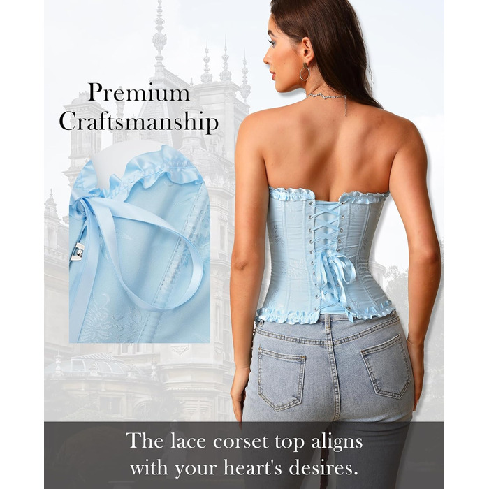 Корсет для жінок - бюстєль-корсет, топ - для великої груди, шнурівка, талія, спідня білизна - квітковий принт, блакитний колір, розмір S