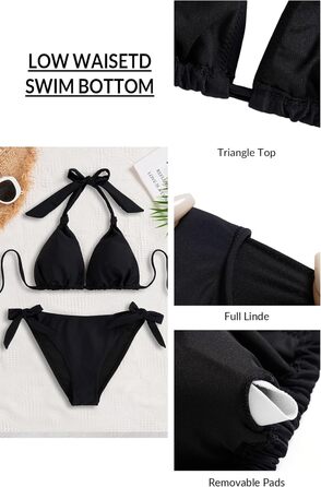 Двочастинний купальник-бікіні з зав'язками для жінок, чорний, розмір M