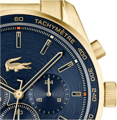 Чоловічий годинник Lacoste Chronograph Boston: кварцовий хронограф у золотисто-синьому кольорі з металевим ремінцем