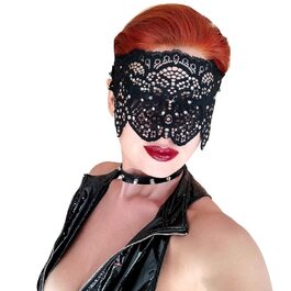 Чорна мереживна маска для жінок з чорними стразами, елегантна маска на пів обличчя, маска для маскараду та карнавалу, мереживна вечірня маска з гумкою (Чорний (білі стрази))