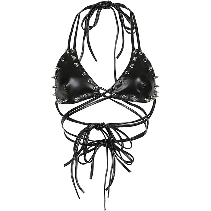 Топ FlyCC Rave з PU-шкіри для жінок: бралетт, рімінці, кроп-топ, ідеально для вечірок, танців та музичних фестивалів (чорний)