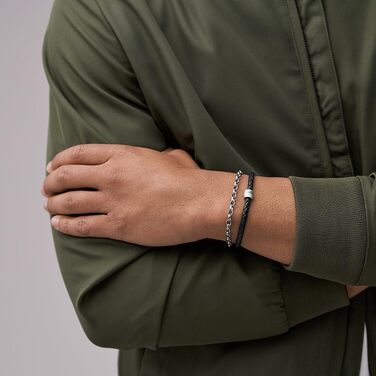 Чоловічий браслет Fossil Casual Texture зі шкіри та нержавіючої сталі з магнітним або шпеньковим замком, чорний