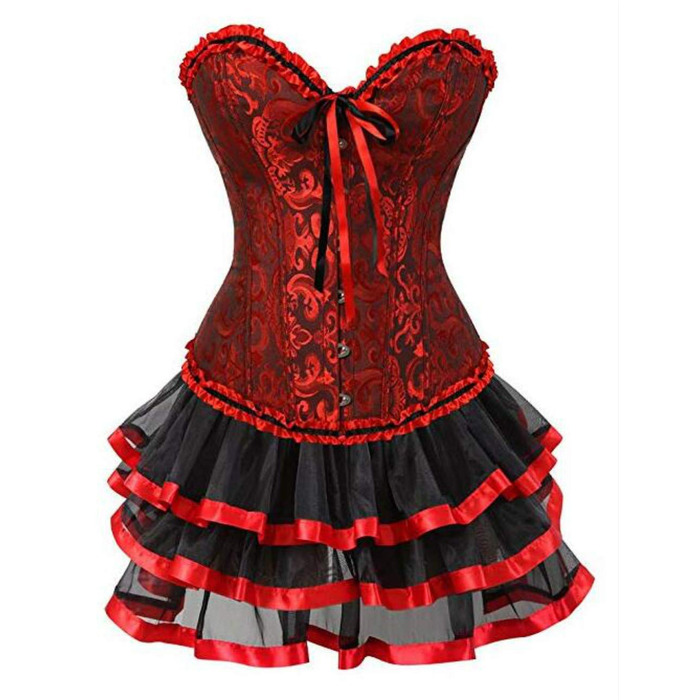 Сукня готична Moulin Rouge Coragenkleid Korett з пишною спідницею, великі розміри -6XL (XS, Червоний-2)