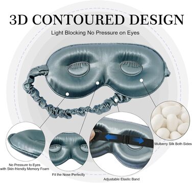 3D маска для сну ZIMASILK зі 100% натурального шовку mulberry (22 мом), регульована контурна маска з ефектом нульового тиску для довгих вій та нарощених вій, колір Blauer Dunst