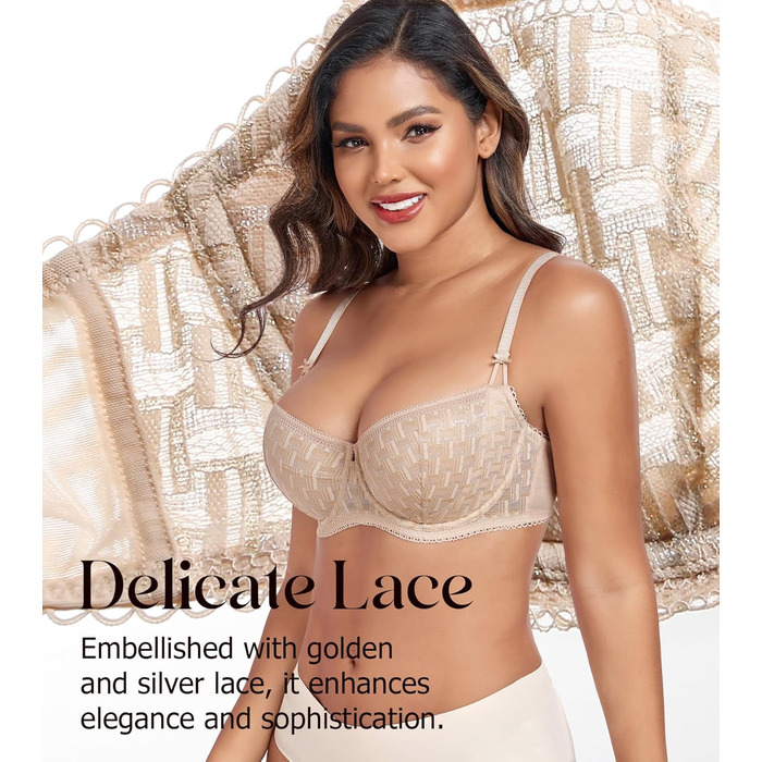 Жіночий бюстгальтер DotVol з прозорої сітки, мереживний балконет, без пуш-апу, 70E, бежевий