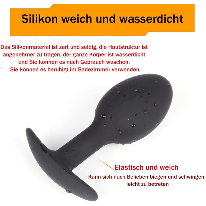 Силіконовий анальний плаг Guspiun зі сталевою кулею для масажу простати, секс-іграшка для чоловіків та жінок (Чорний, S+M+L)