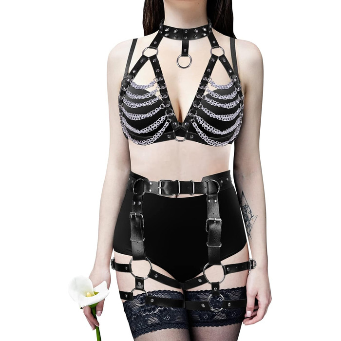 Жіночий корсет-накидка з ремінцями у стилі панк, чорний