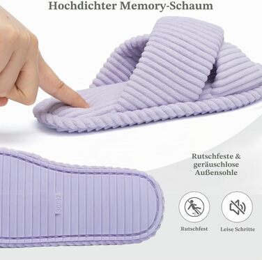 Жіночі домашні капці GOEWY з ефектом пам'яті (Memory Foam), текстильні шльопанці з відкритим носком та антиковзальною підошвою, фіолетові, розмір 38/39 EU