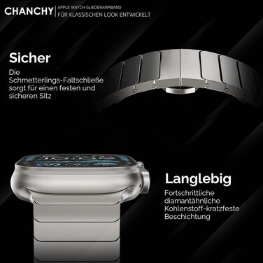 Металевий ремінець CHANCHY для Apple Watch Ultra 3/2/1, Series 11/10/9/8/7/6/5/4/3/2/1, SE — сталевий браслет-заміна (42, 44, 45, 46, 49 мм), титановий колір