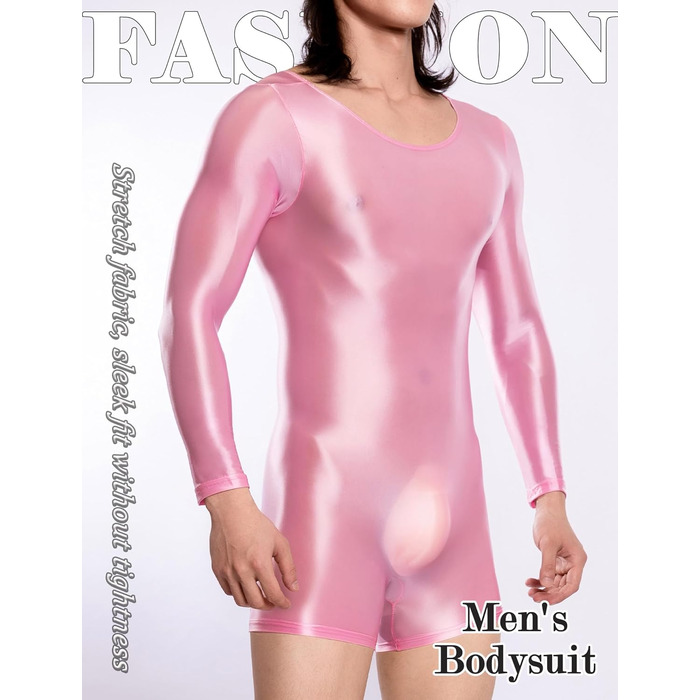 Чоловічий боді з довгим рукавом AIEOE (Рожевий, M) – блискучий, з довгим рукавом