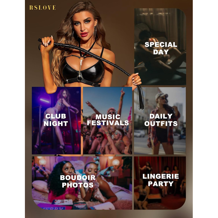 Жіночий комплект спідньої білизни RSLOVE з бретельками - Сексуальна білизна бюстгальтер та труси, 6 предметів, чорний колір