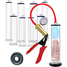 Вакуумний насос для збільшення статевого члена з металевими ручками та манометром, прозорий, для чоловіків, з масштабом, для ерекції, сексуальна іграшка, A-22,9 * 4,4 см