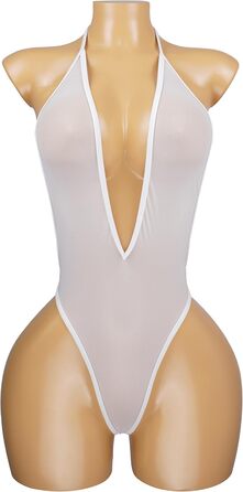 Купальник жіночий Sherrylo однотонний, прозорий, з глибоким декольте, Monokini, висока посадка, білий (S-M)