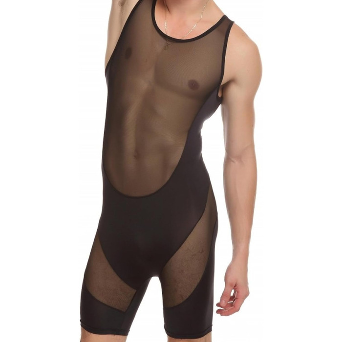 Сексуальний комплект нижньої білизни для перевдягання: чоловіча мереживна білизна, комплект з комбінезоном та шортами, чорний, розмір M