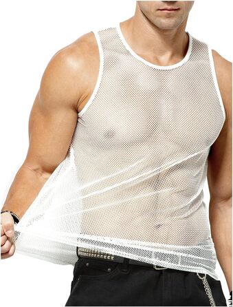 Чоловіча сітчаста майка Casey Kevin Herren Netz Tank Tops, прозора сорочка з круглою горловиною, Cubwear (M, білий)