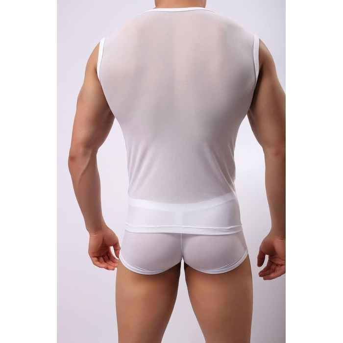 Чоловіча сітка майка Cubwear, прозора майка з короткими рукавами, сітчаста футболка для чоловіків (L, білий)