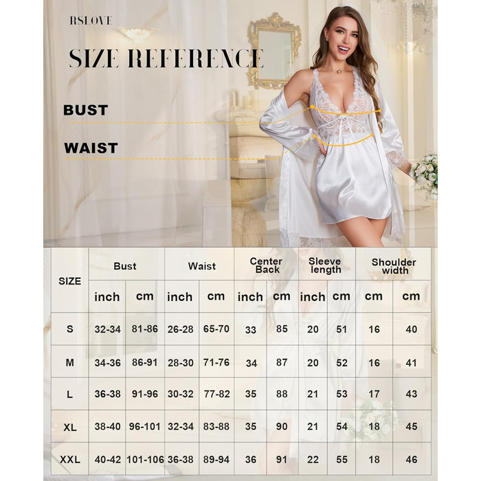 Спокуслива нічна сорочка Babydoll RSLOVE з мереживом та сатину, біла, розмір XL