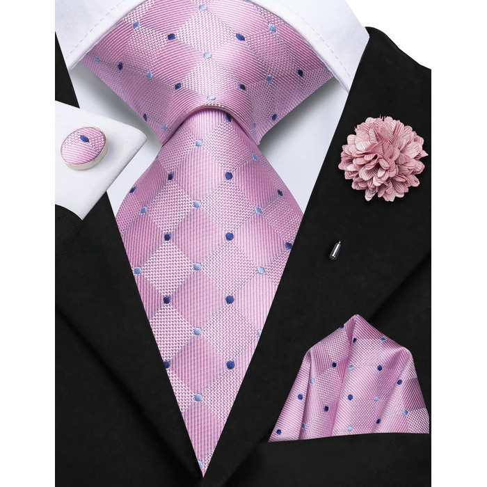 Чоловіча краватка Hi-Tie з набором (покарманець та запонки) для весілля та бізнесу, колір Blush Pink (світло-рожевий)
