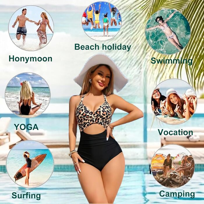 Купальник жіночий спортивний Plus Size, Push-up, з леопардовим принтом, чорний, розмір XL