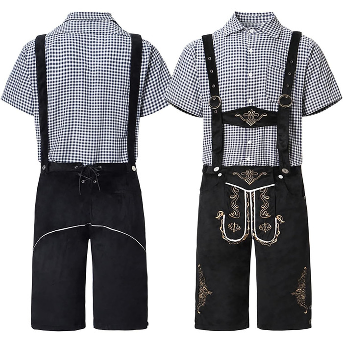 Традиційний костюм для чоловіків RUAOZIA: повний комплект Lederhose, сорочка в керамічному стилі, для Октоберфесту, баварський костюм, свято, вечірка (чорний, XXL)