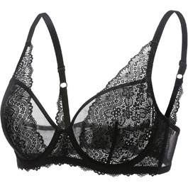 DOBREVA: чорний бюстгальтер з мереживом з кісточками, ефект мінімайзер, великі розміри, сексуальний, з глибоким вирізом, 85E