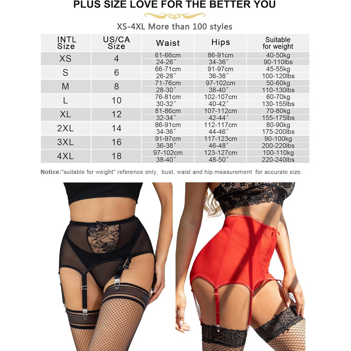 Чоловічі/Жіночі пояси для панчіх з високою талією, 2 шт., великі розміри, мереживо, 6 ремінців, чорний