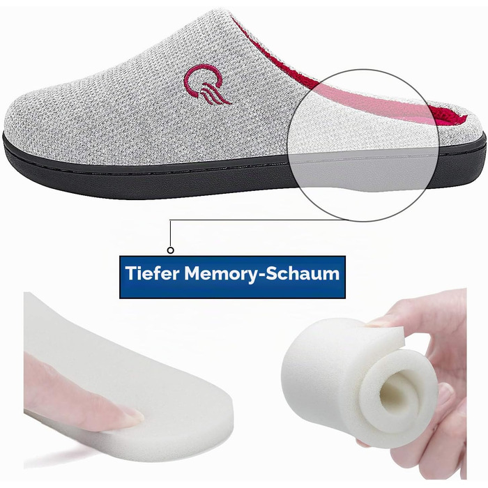 Зимові теплі капці Mishansha унісекс з ефектом пам'яті (Memory Foam) для дому та вулиці, світло-сірий/червоний, розмір 40/41 EU