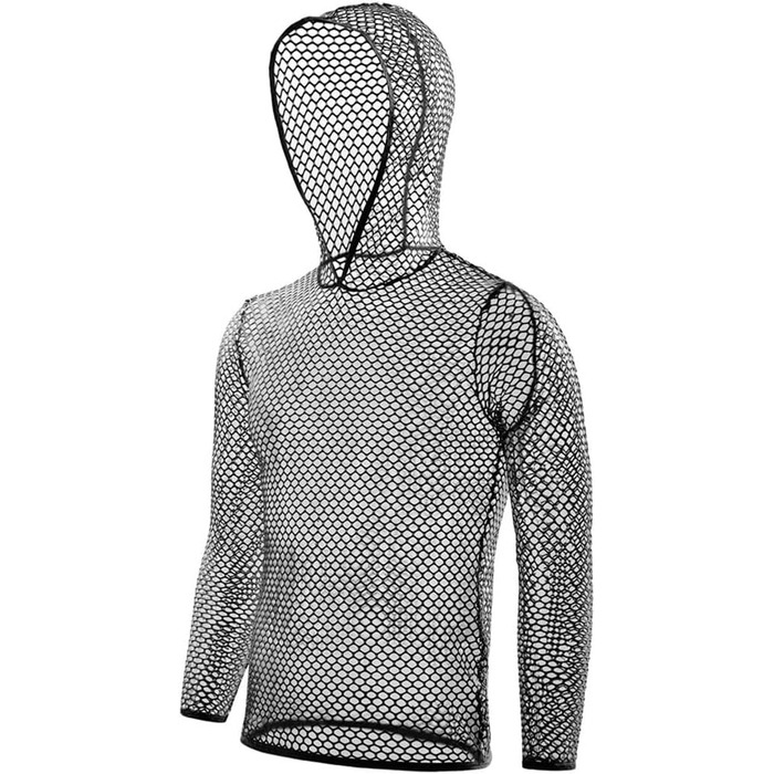 Чоловічі футболки з капюшоном, сітка, прозорі, довгі рукави, фітнес, спорт, з вирізами, топи для клубів, футболки для танцювальних сцен, білий (L, чорний)