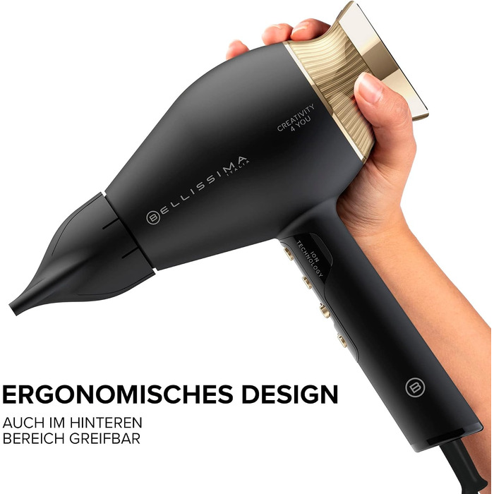 Професійний фен для волосся Bellissima Creativity 4 You, 1800 Вт, з іонною технологією, дифузором та 4 насадками, інтелектуальний контроль температури, сумка для аксесуарів