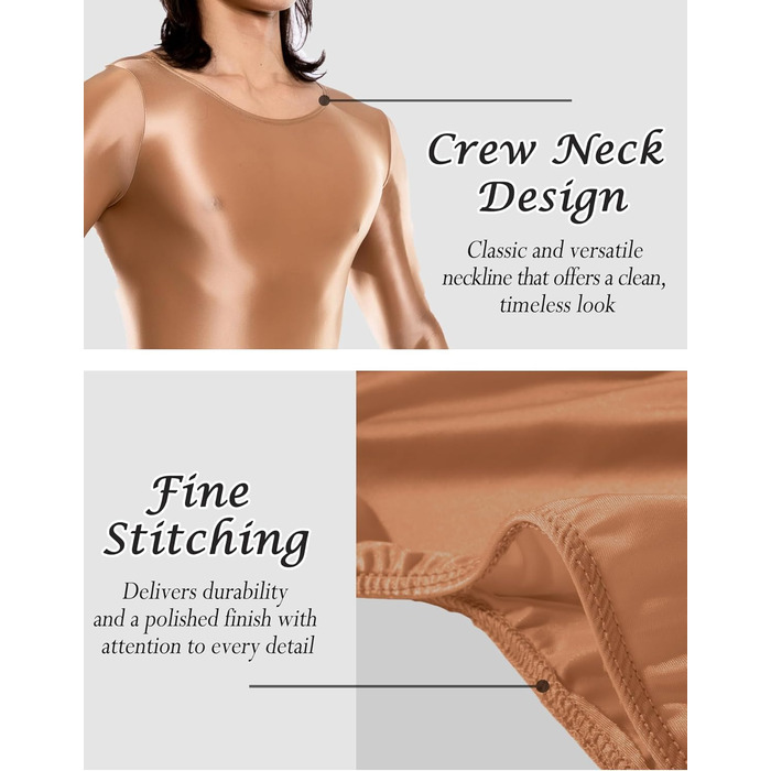 Комбінезон спортивний чоловічий з блиском, прозорий, для танців, облягаючий, боді, M, XL, Колір: Коричневий