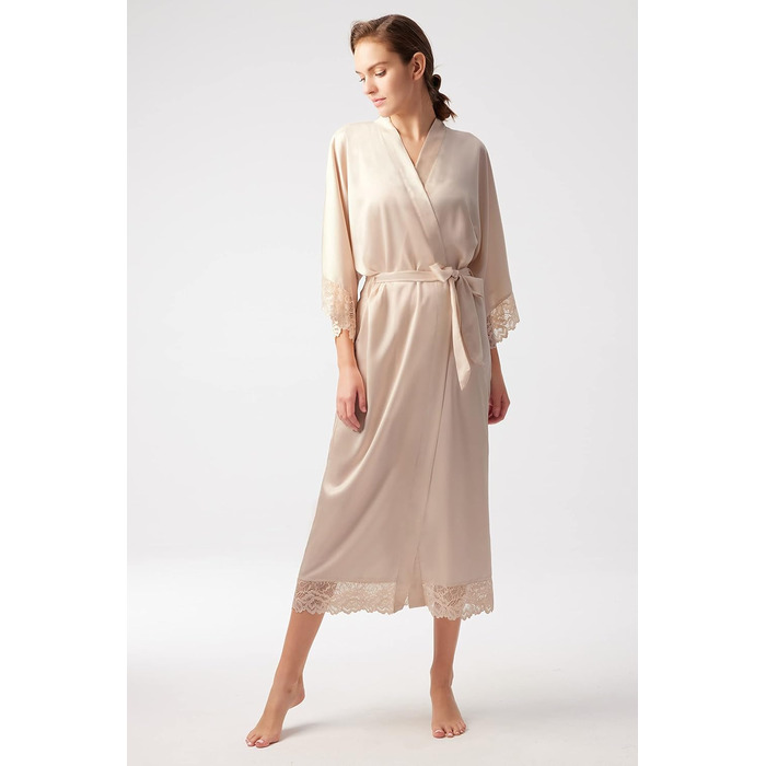 Халат BABEYOND з атласу, довгий, шовковистий, з мереживом, для наречених та гостей весілля, легкий, універсальний розмір, великі розміри, колір шампань