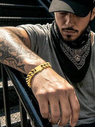 Чоловічий сталевий браслет Richsteel Cuban Link (кубинський ланцюг) з подарунковою коробкою, золотий, ширина 12мм, довжина 23см