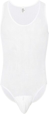 Чоловічий боді на блискавці, прозорий мереживний боді-корсет з сіткою, без рукавів (3XL, білий)